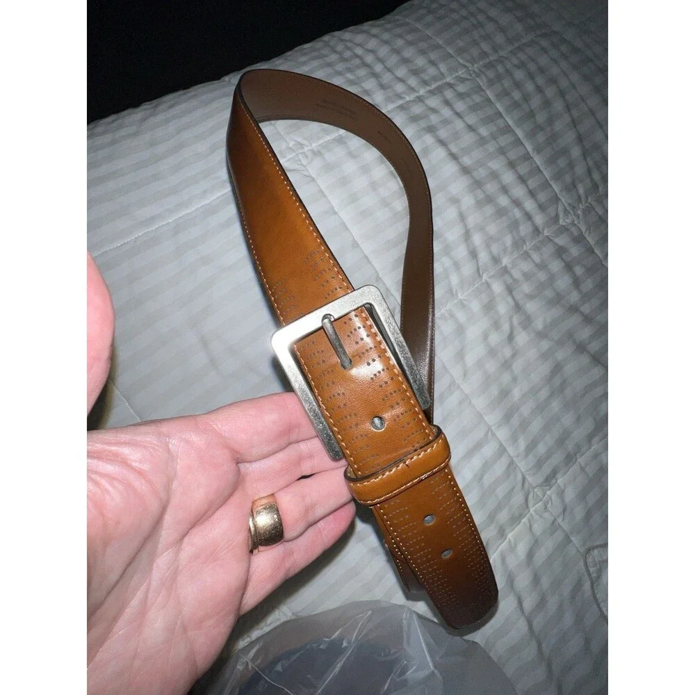 Jos A Bank Leather Belt Brogue Details Mens Size 40 Brown Handcrafted in Italy